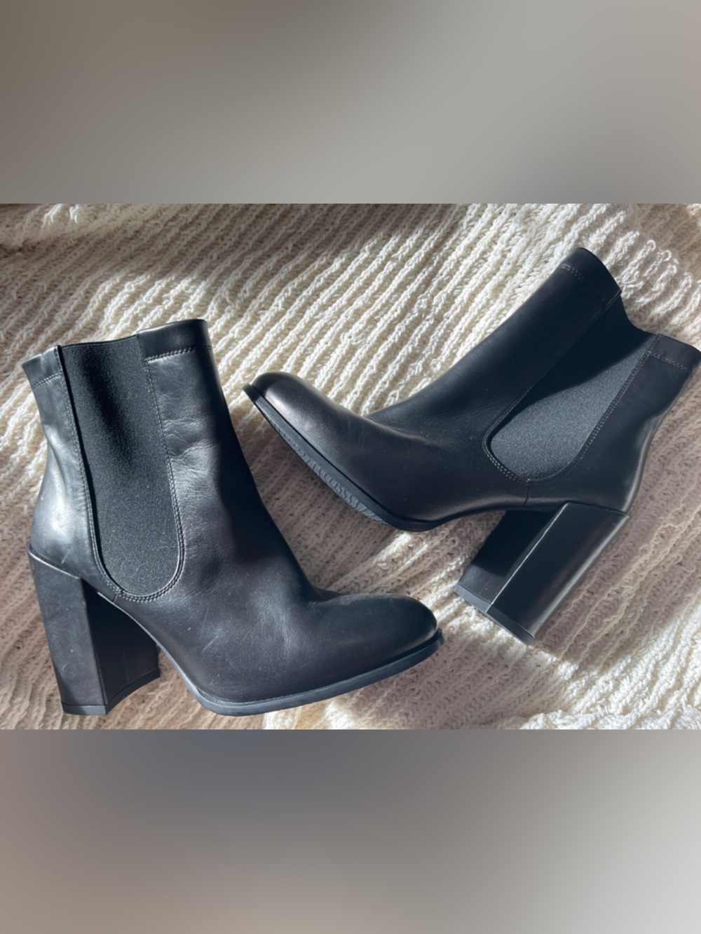 Stuart Weitzman Black Leather Chelsea Block Heel Ankle Boots